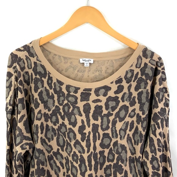 SPLENDID Leopard Print Long Sleeve Waffle Textured Thermal Top E18 - Picture 3 of 7